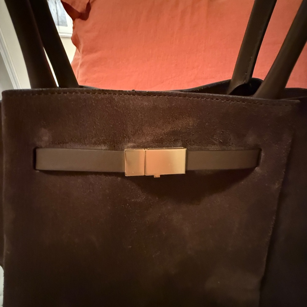 DeMellier Dark Brown Suede Tote with Gold Hardware - Picture 2 of 11